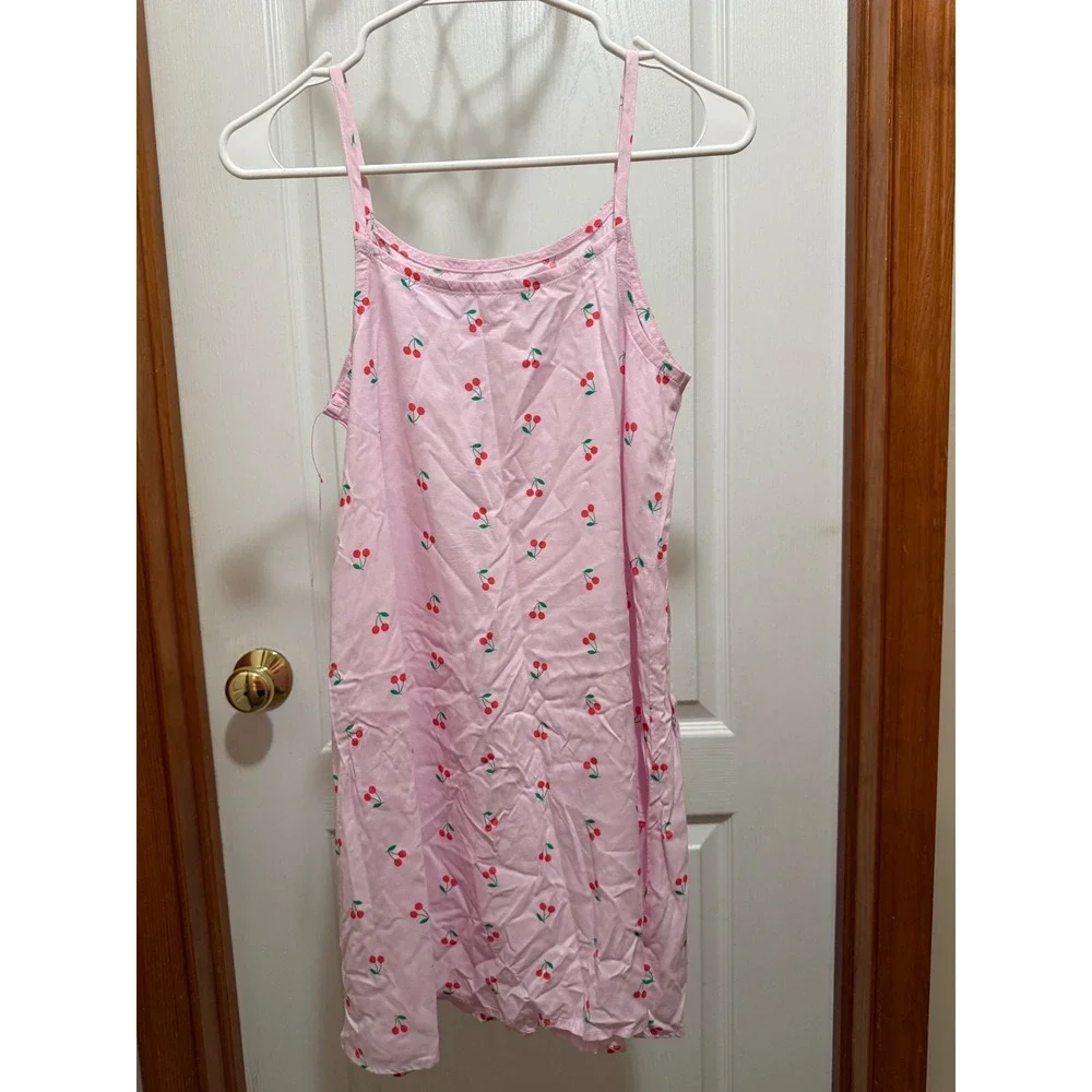Cat & Jack Girls Pink Cherry Print Slip Dress Sleeveless Summer Cami L 10/12 NWT